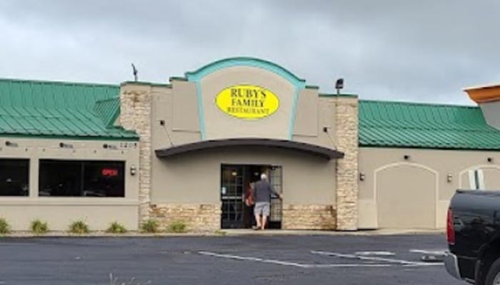 Store front parking lot at Ruby's Family Restaurant in Shakopee, Minnesota