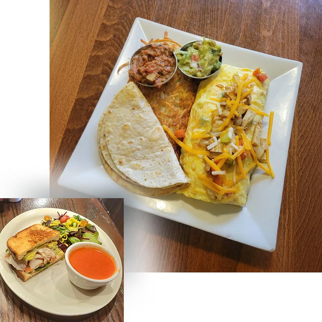 Ruby's Family Restaurant in Minnesota serves breakfast, lunch and dinner. Pictured are soup, salad, sandwich and a omelet.