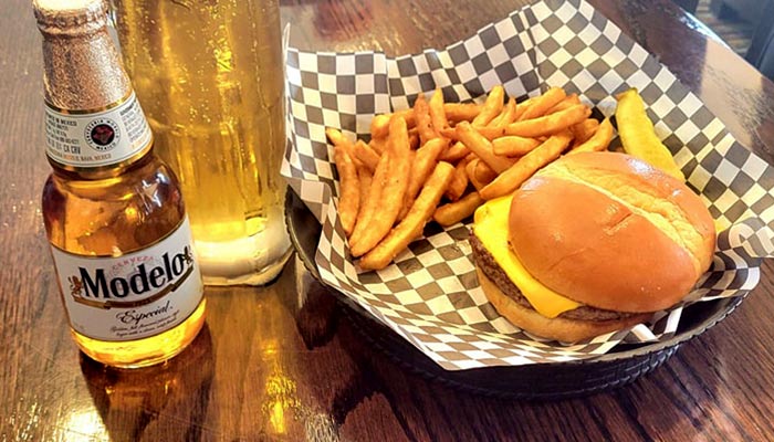 Ruby's Family Restaurant in Minnesota serves cheeseburger baskets, with a side of fries and ice cold beer