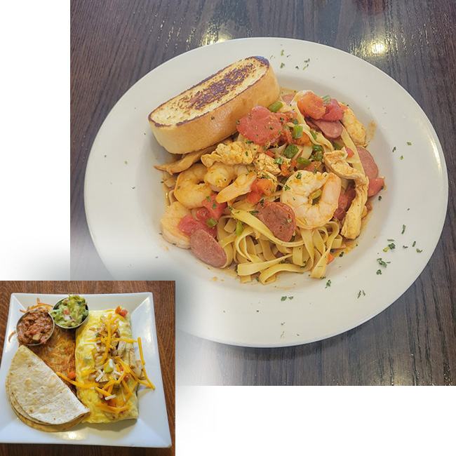 Ruby's Family Restaurant in Minnesota breakfast omelet and lunch or dinner Italian pasta