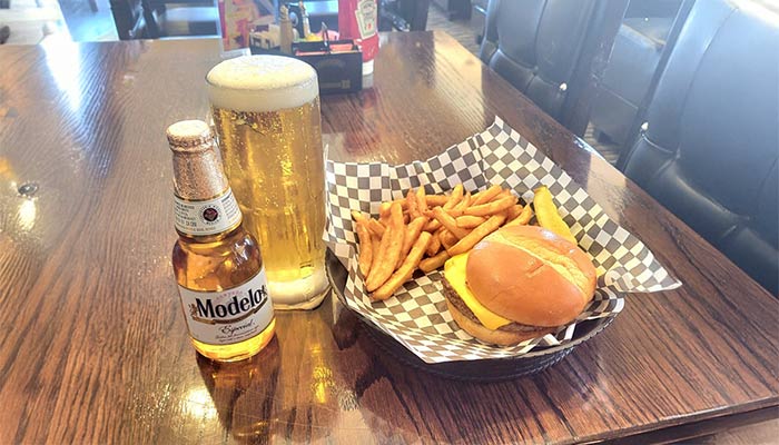 Ruby's Family Restaurant in Minnesota handcrafted cheeseburger baskets served with French fries and ice cold beer