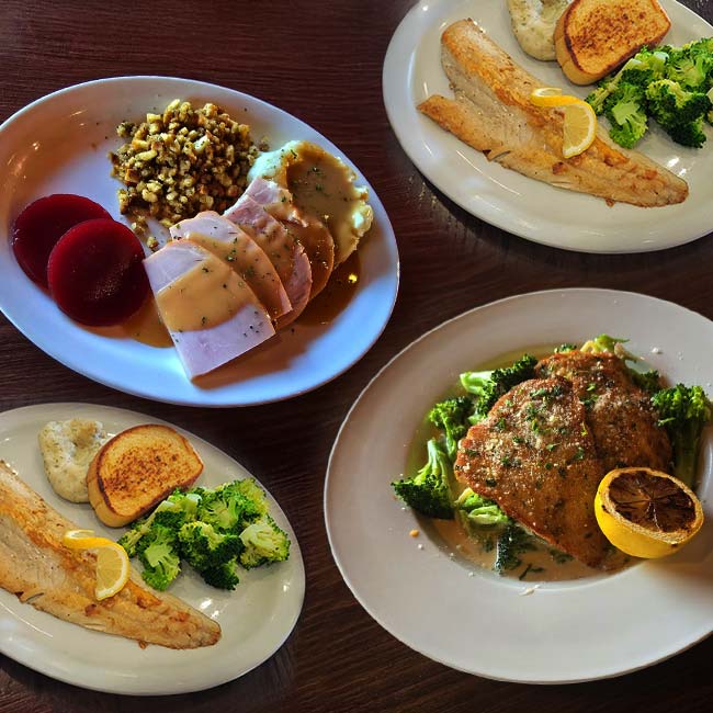 Ruby's Family Restaurant in Minnesota table spread of lunch, dinner and breakfast menu items